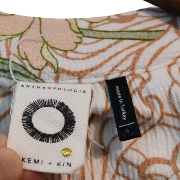 Anthropologie Aemi + Kin Boho Floral Button Front Blouse S Art Nouveau Peasant - Picture 5 of 7